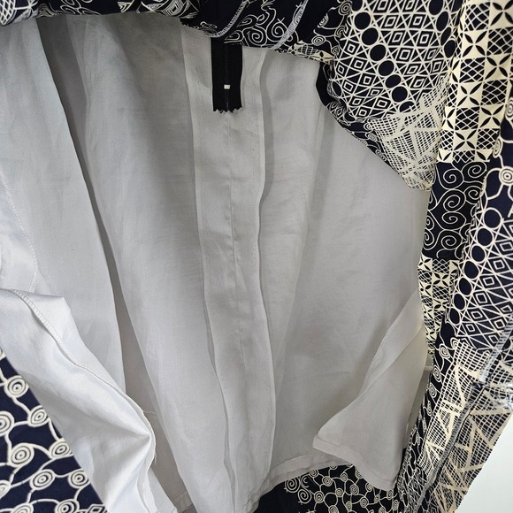 Handmade Medallion Print Patchwork A-Line Midi Skirt L? Ivory‎ Navy - Picture 8 of 9